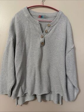 Free People Beach-Light Gray Waffle-Knit Henley Sweater